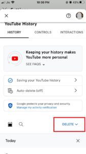 how to delete youtube search history on iphone step 4