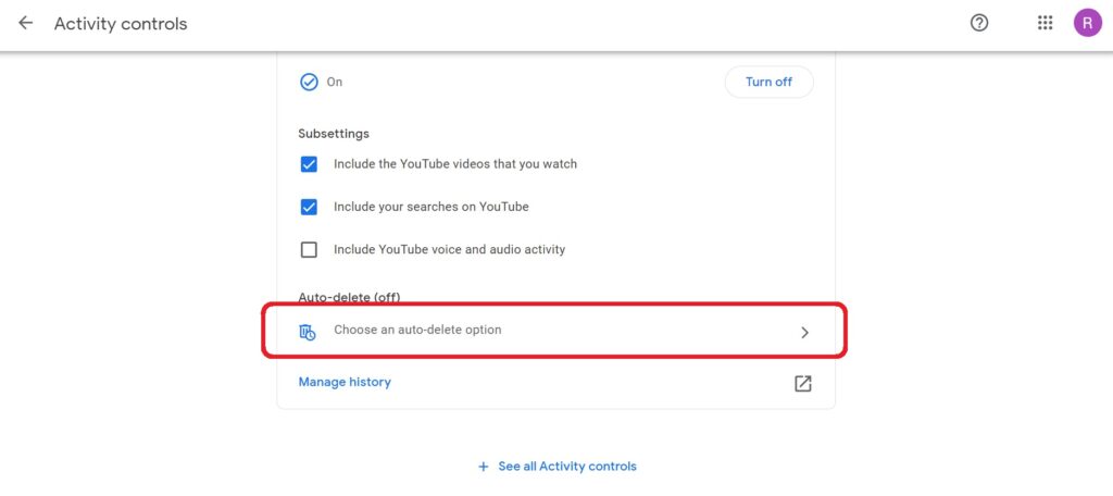 how to auto-delete youtube search history step 2