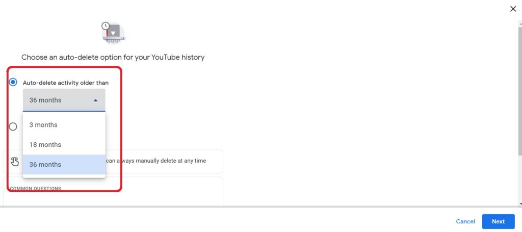 how to auto-delete youtube search history step 3
